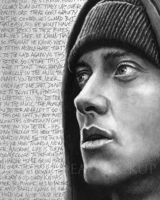 detail of Eminem in lyrics, drawn by Dean Pickup