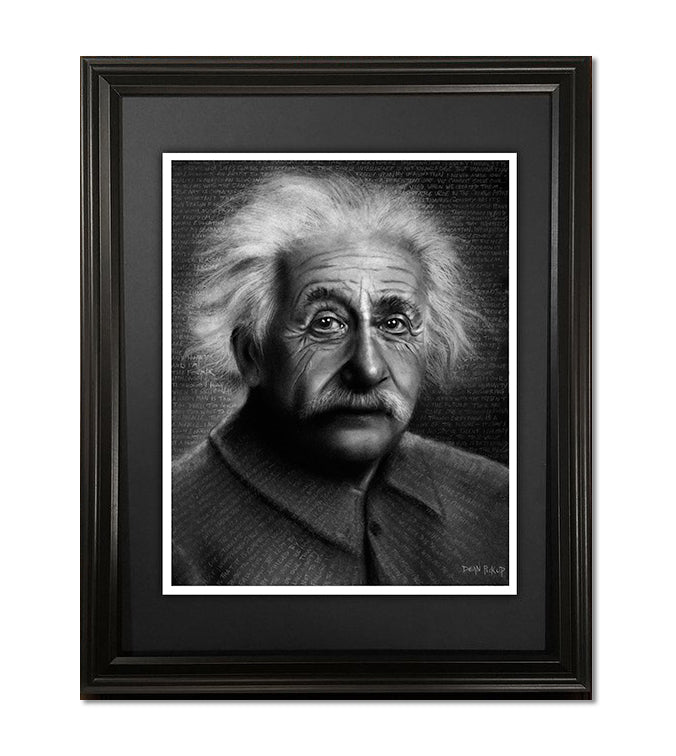 Example of framed Albert Einstein fine art print by Dean Pickup Art