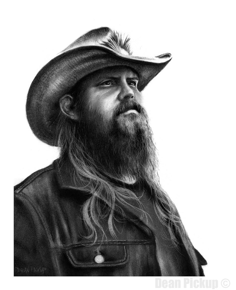 Chris Stapleton drawn by Dean Pickup. Art prints for sale