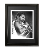 Example of framed Freddie Mercury fine art print by Dean Pickup Art